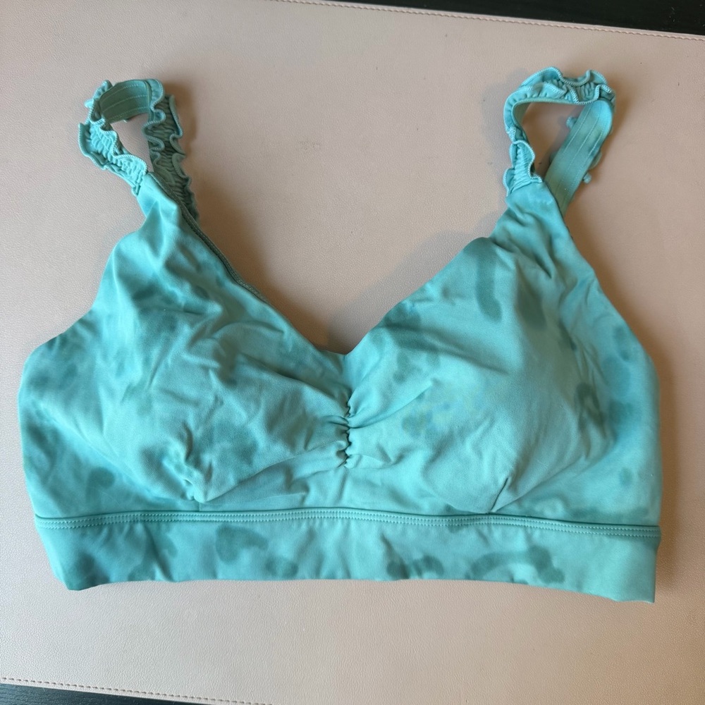 JoyLab Tie Dye Sports Bra Teal Blue Ruched Front Women's Small Athletic